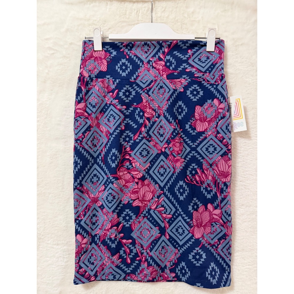 LuLaRoe Cassie Pencil Skirt NWT Small Pink Blue Geometric Floral Knee Length